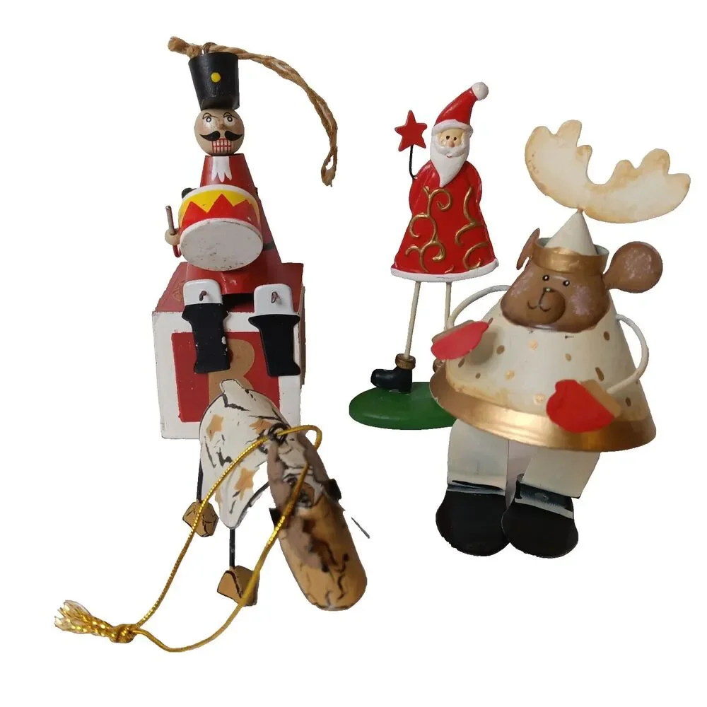 Metal & Wood Dangling Christmas Ornaments 4-PCS Bundle Holiday Tree Decorations - Picture 2 of 10